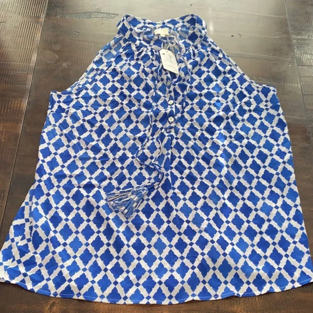 Mud pie Blue Geometric Blouse Ladies Large